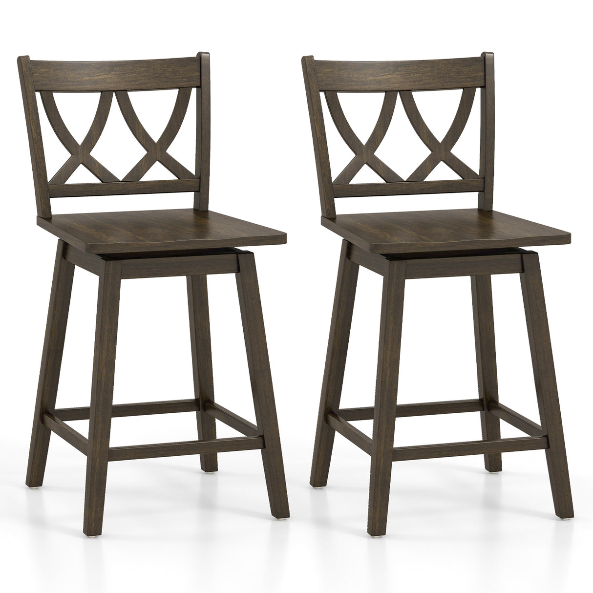 24/29 Inch Bar Stool Set of 2 Wooden Bar Chairs with Rubber Wood Frame