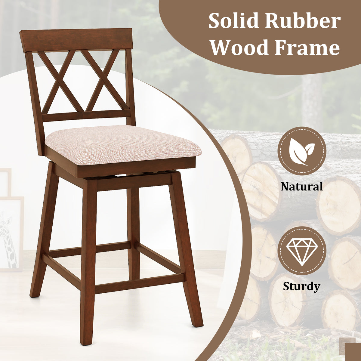 Counter Height Barstools with Backrest and Upholstered Seat Cushion for Kitchen Dining Room-24/Room-29 Inch