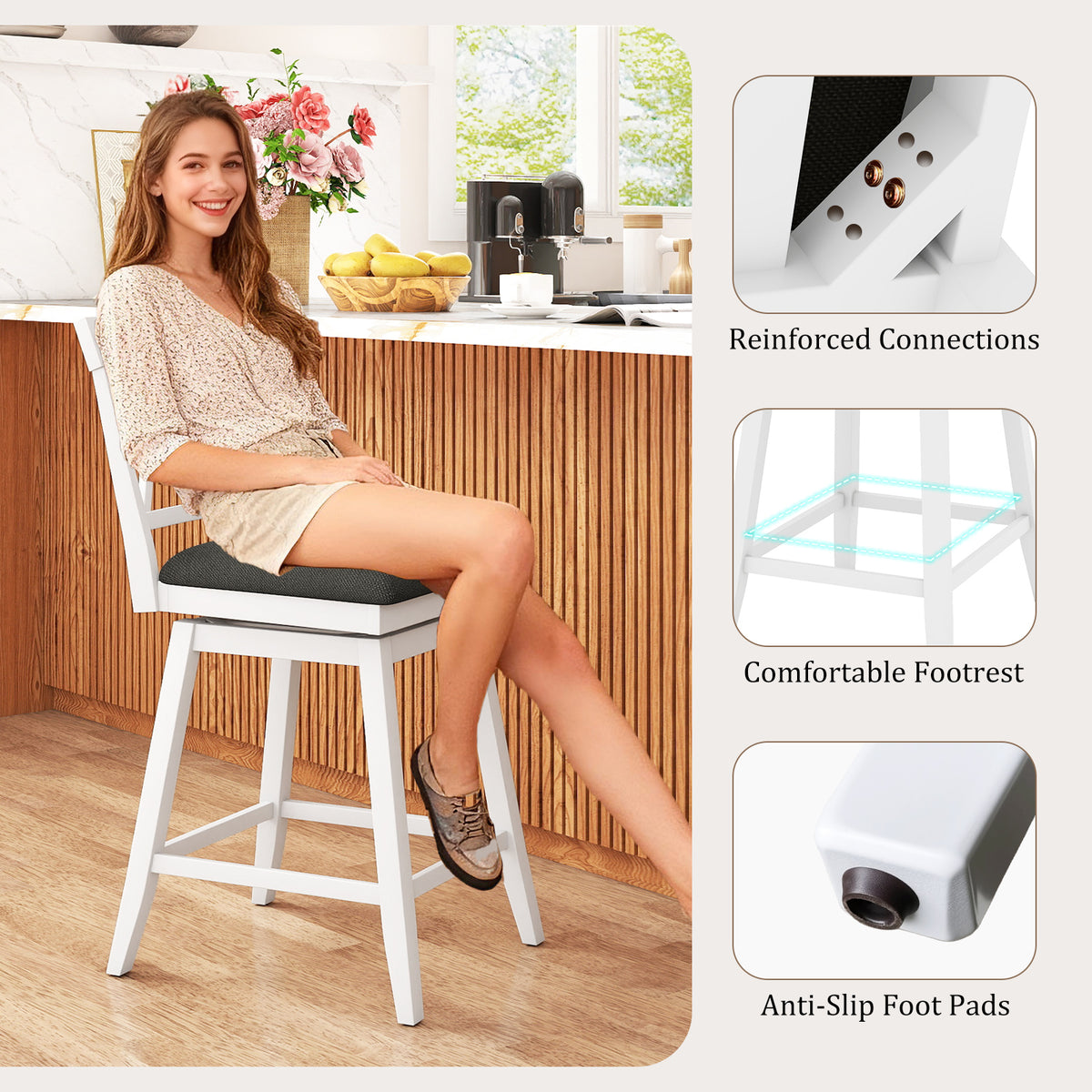 Counter Height Barstool/Barstools with Backrest and Upholstered Seat Cushion for Kitchen Dining Room-29/Room-24 Inch
