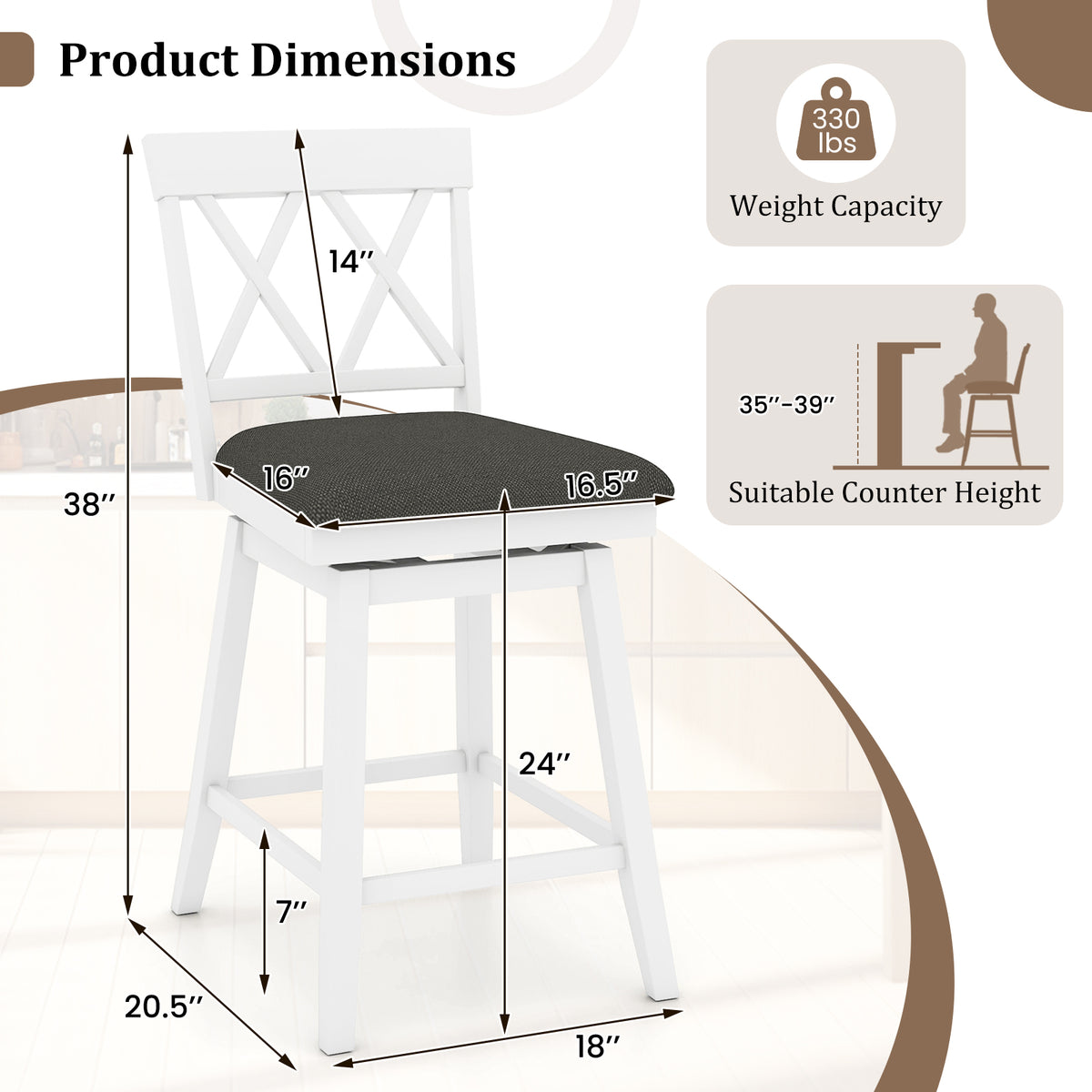 Counter Height Barstool/Barstools with Backrest and Upholstered Seat Cushion for Kitchen Dining Room-29/Room-24 Inch