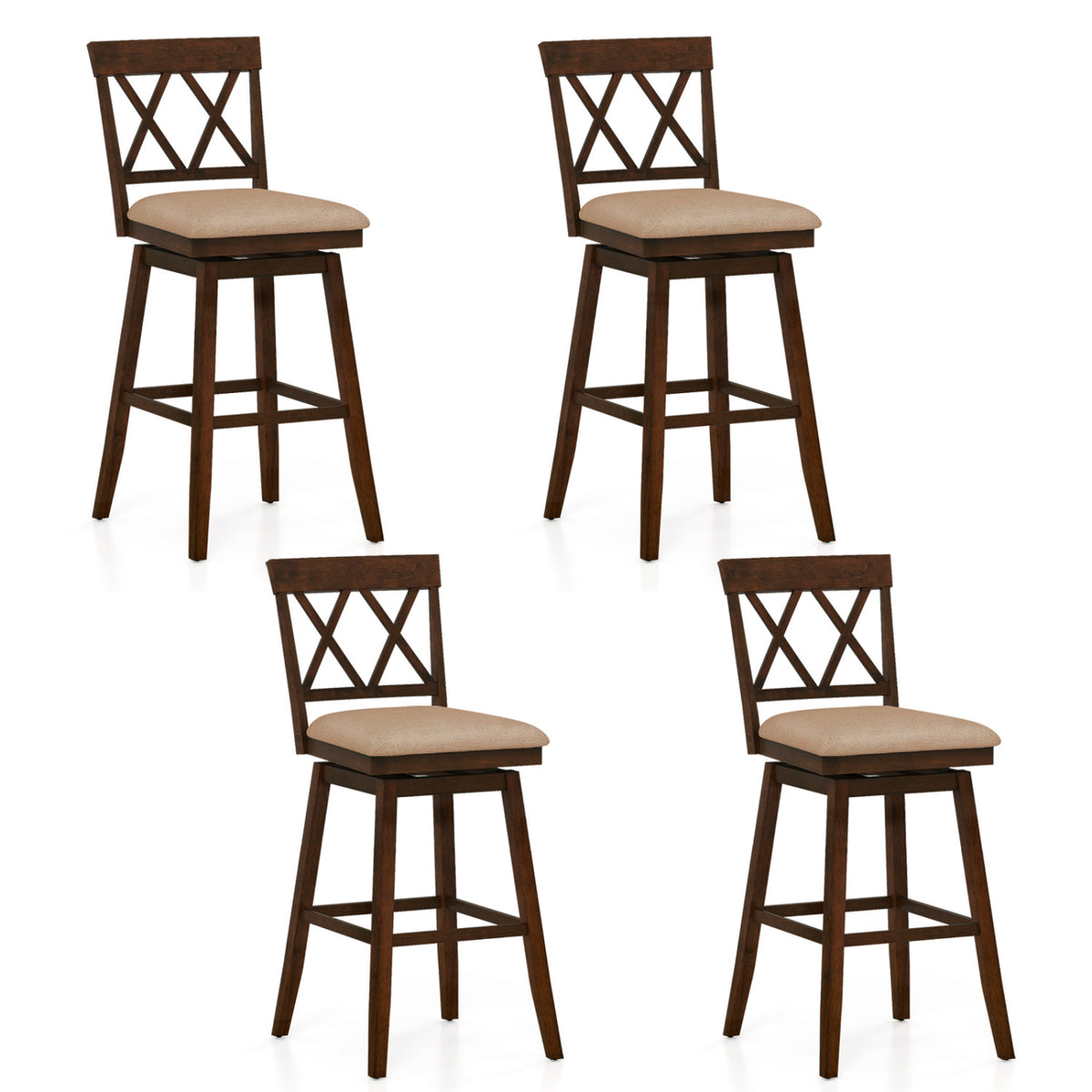 Counter Height Barstools Set of 4 with Backrest and Upholstered Seat Cushion-29/Cushion-24 inch/Inch