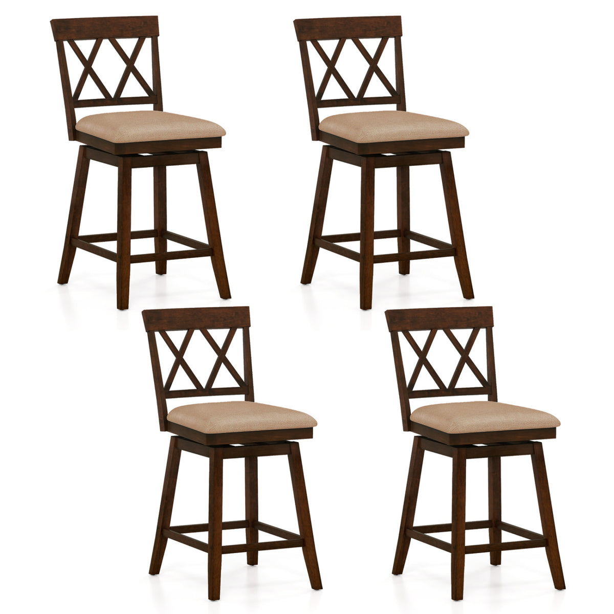 Counter Height Barstools Set of 4 with Backrest and Upholstered Seat Cushion-29/Cushion-24 inch/Inch