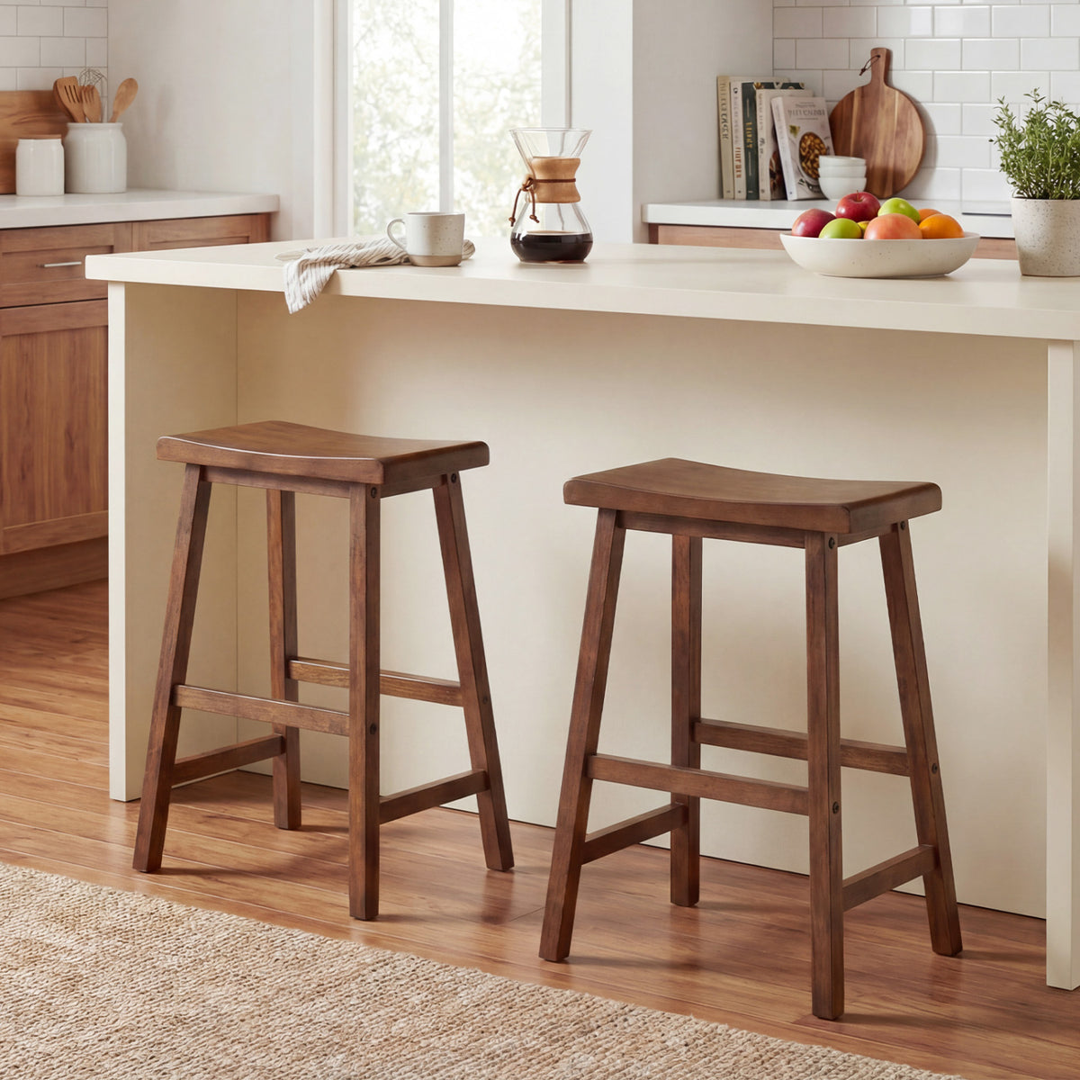 Counter Height Stools Solid Wood Saddle Bar Stools Set of 2