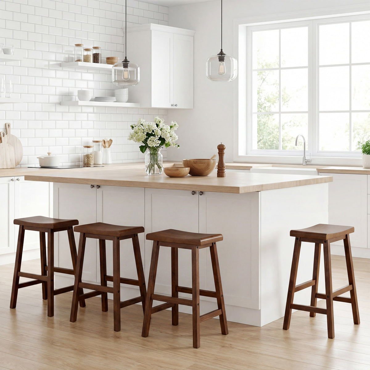 Counter Height Stools Solid Wood Saddle Bar Stools Set of 2