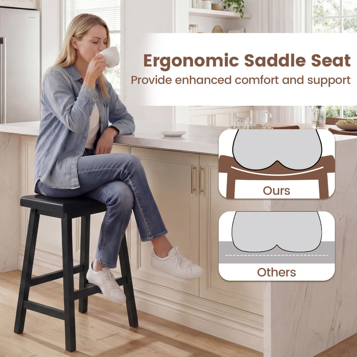 Counter Height Stools Solid Wood Saddle Bar Stools Set of 2