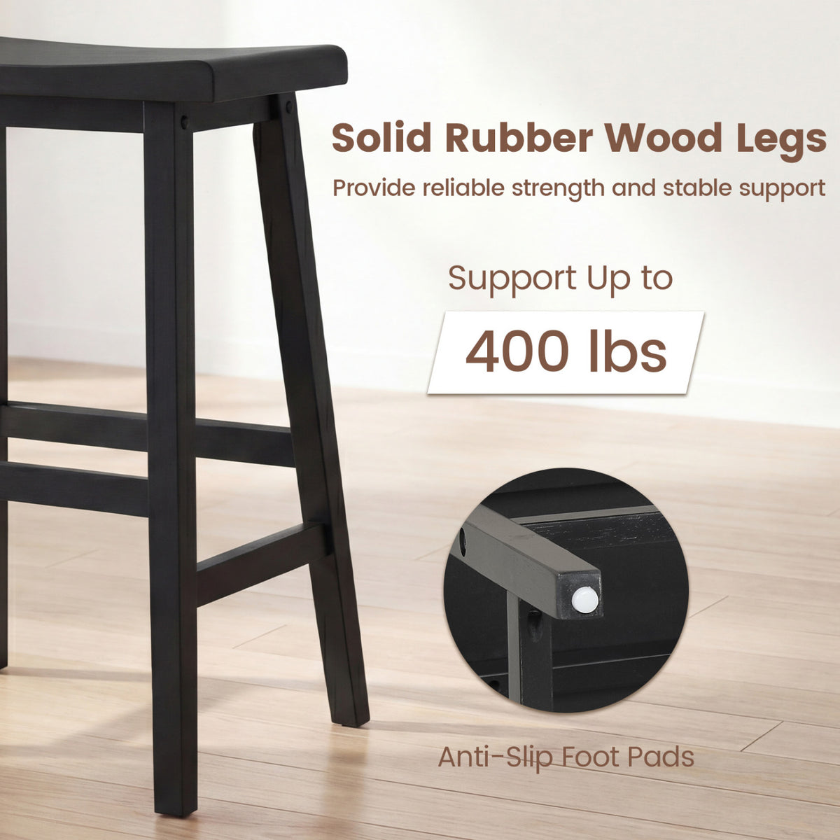 Counter Height Stools Solid Wood Saddle Bar Stools Set of 2