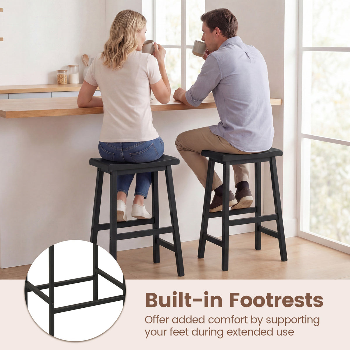 Counter Height Stools Solid Wood Saddle Bar Stools Set of 2