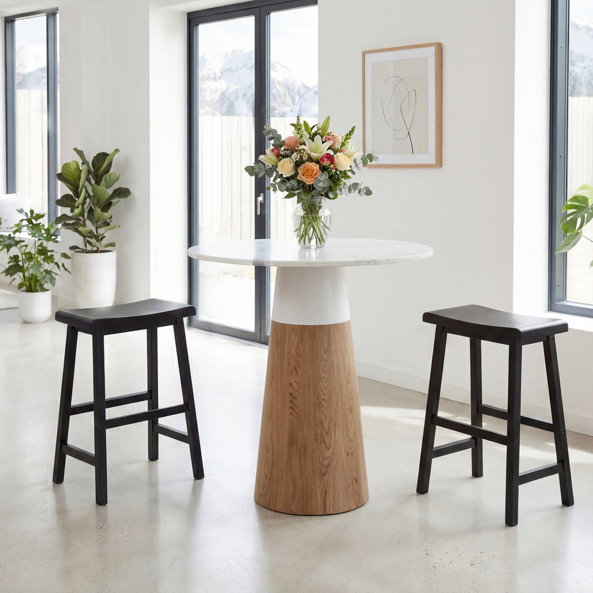 Counter Height Stools Solid Wood Saddle Bar Stools Set of 2
