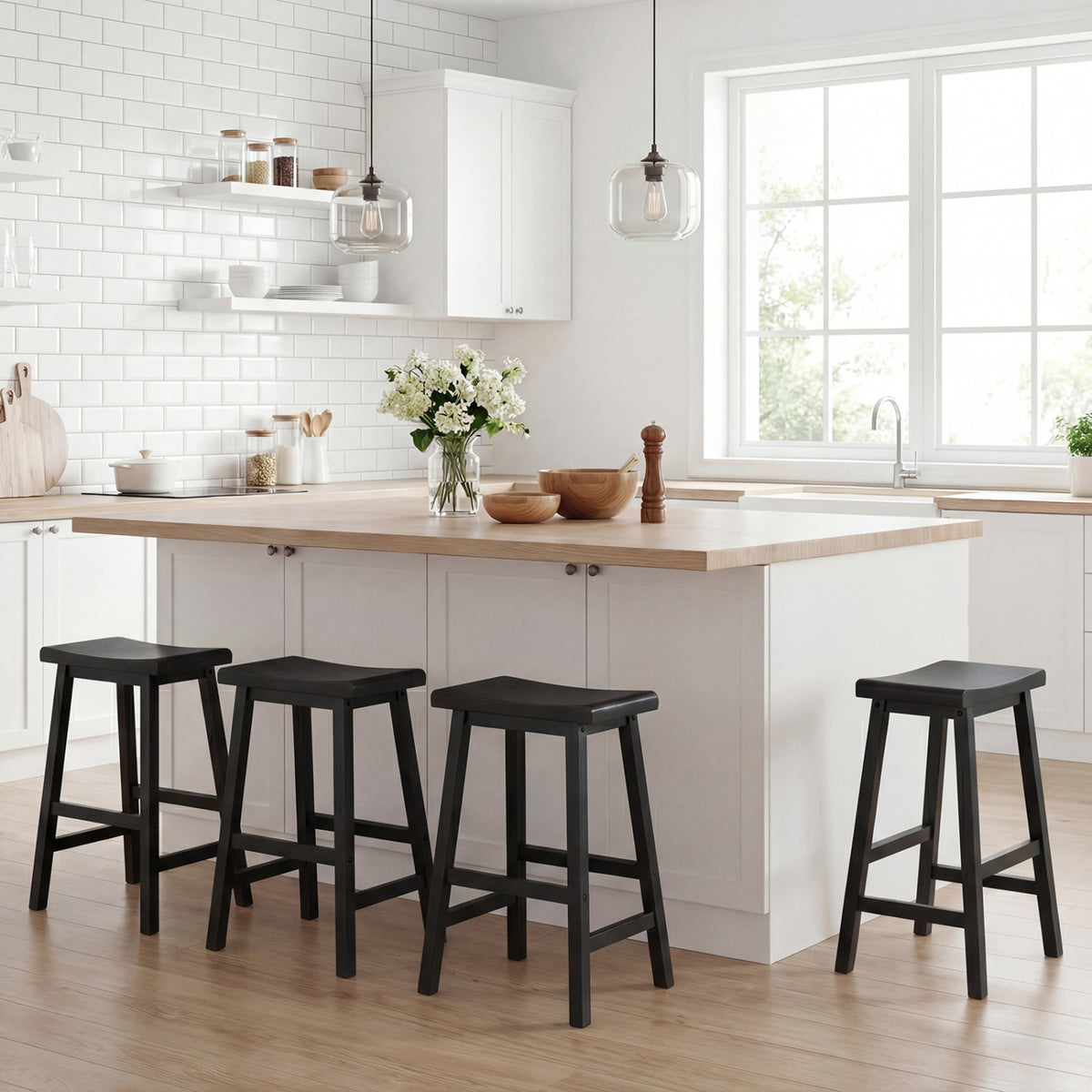 Counter Height Stools Solid Wood Saddle Bar Stools Set of 2