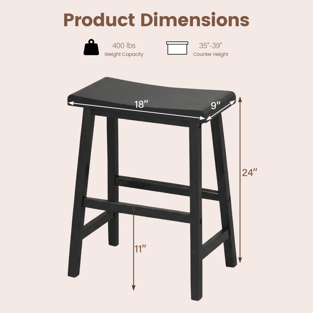 Counter Height Stools Solid Wood Saddle Bar Stools Set of 2