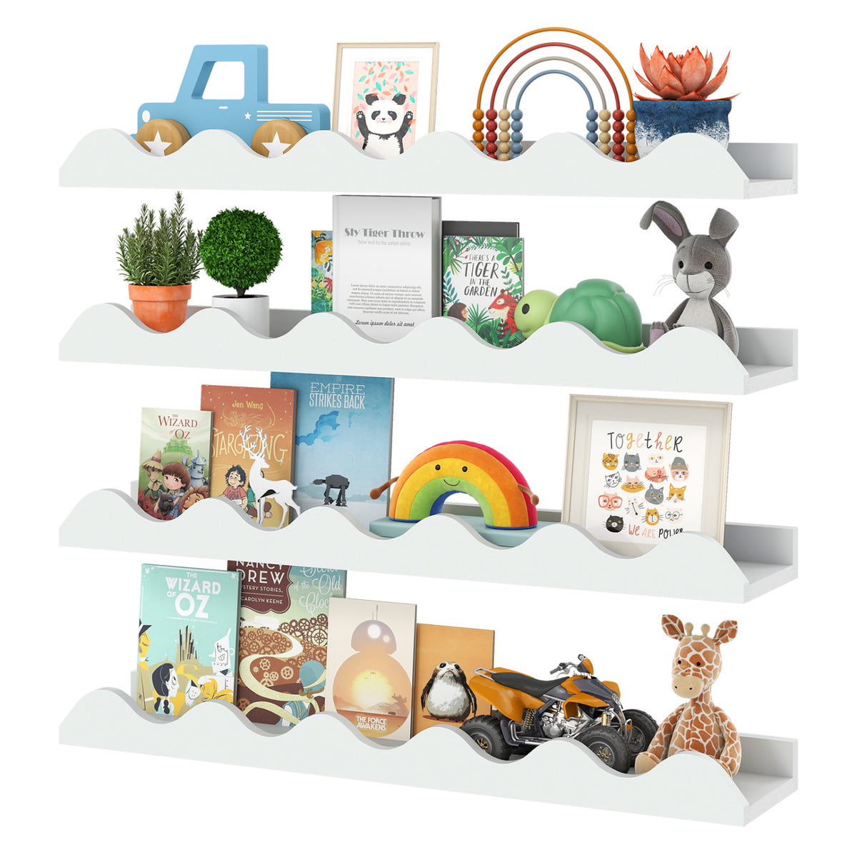Kids Bookshelf Set of 4 Wall-Mounted Picture Ledge Shelf