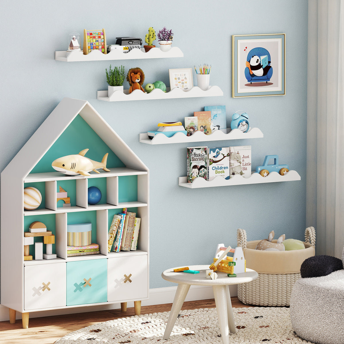 Kids Bookshelf Set of 4 Wall-Mounted Picture Ledge Shelf