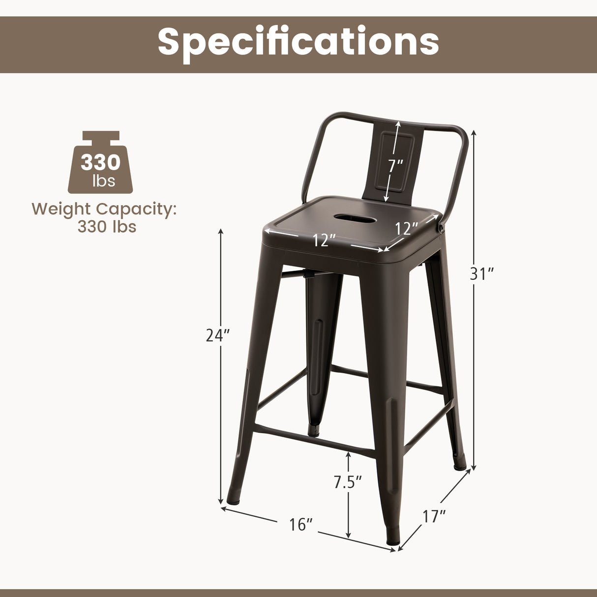 24 Inch Set of 4 Cafe Side Chairs with Rubber Feet and Removable Backs-Gun
