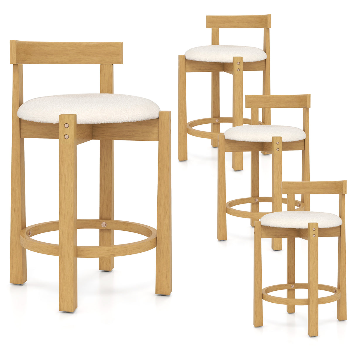 24 Inch Teddy Velvet Upholstered Counter Height Bar Stools with Backrests and Footrests