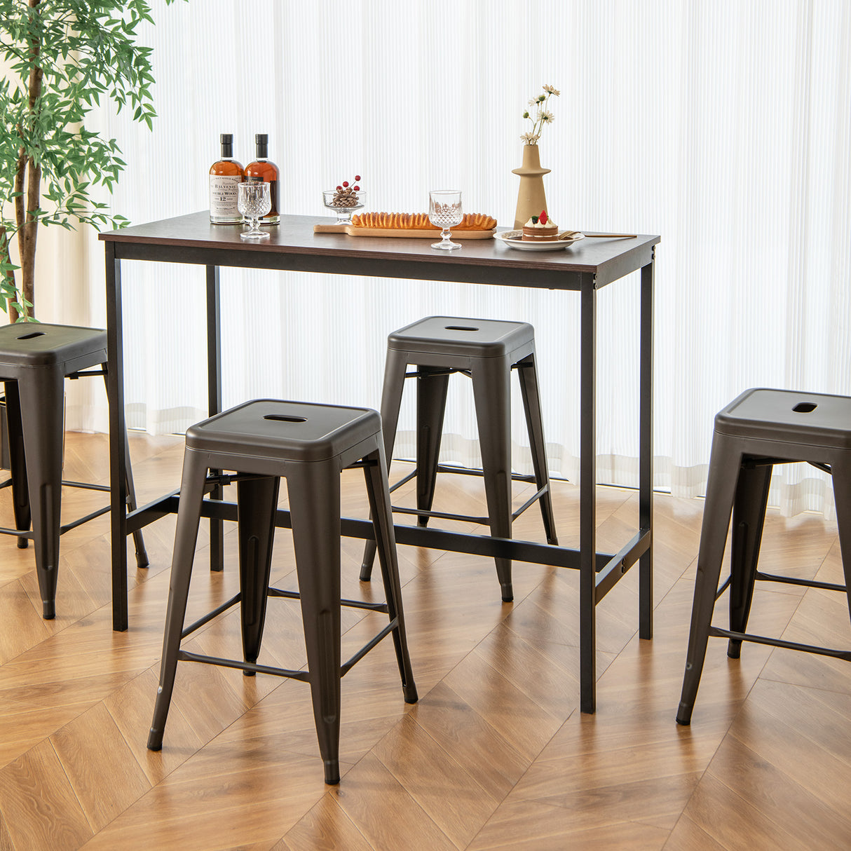 24 Inch Set of 4 Tolix Style Counter Height Barstool Stackable Chair