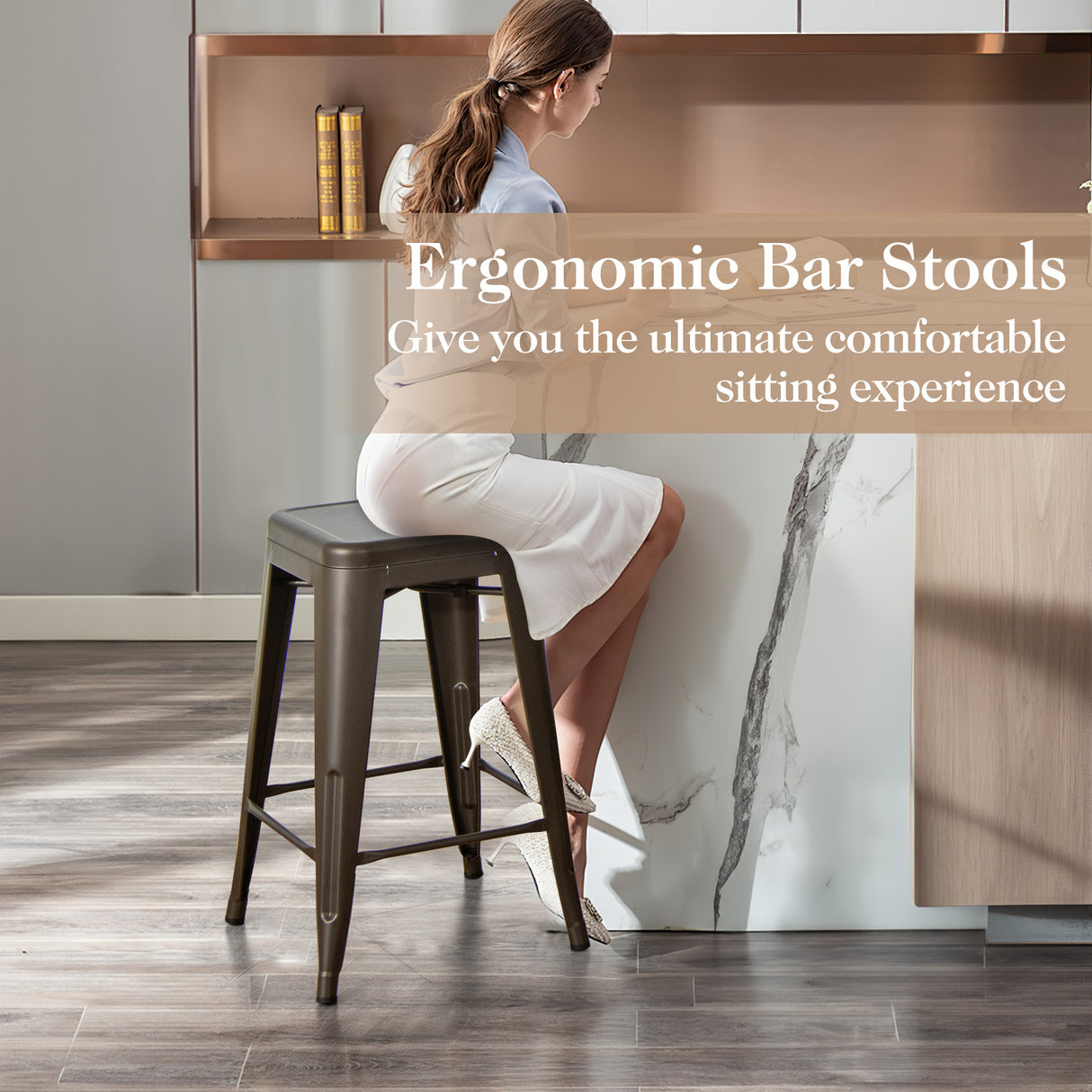 24 Inch Set of 4 Tolix Style Counter Height Barstool Stackable Chair