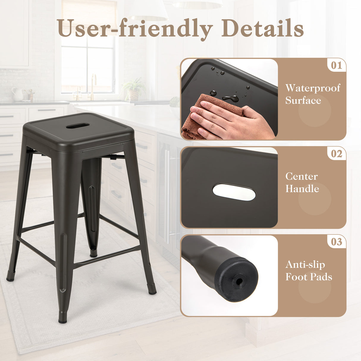 24 Inch Set of 4 Tolix Style Counter Height Barstool Stackable Chair