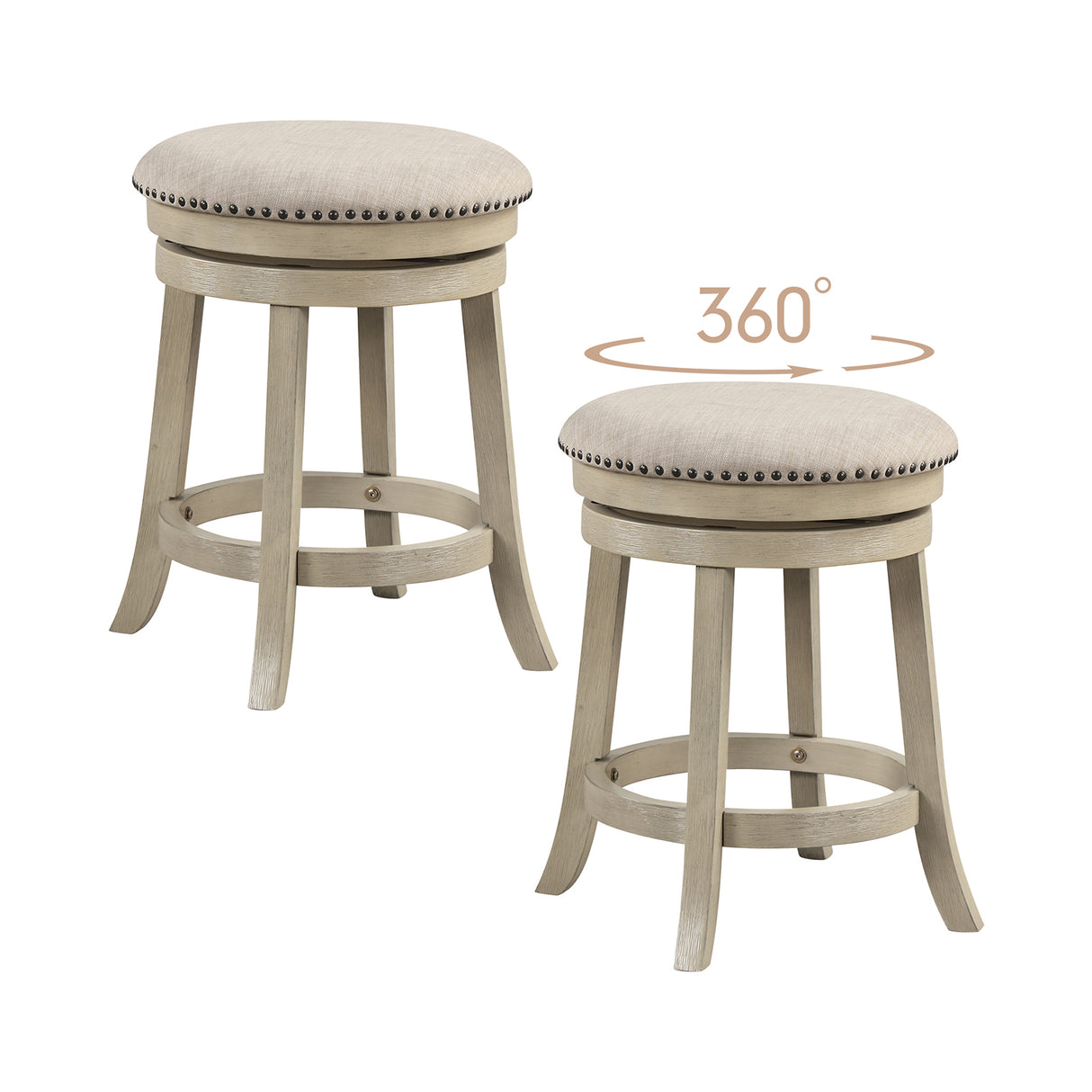 24/26 Inches Swivel Bar Stools Set of 2 wth Wooden Frame