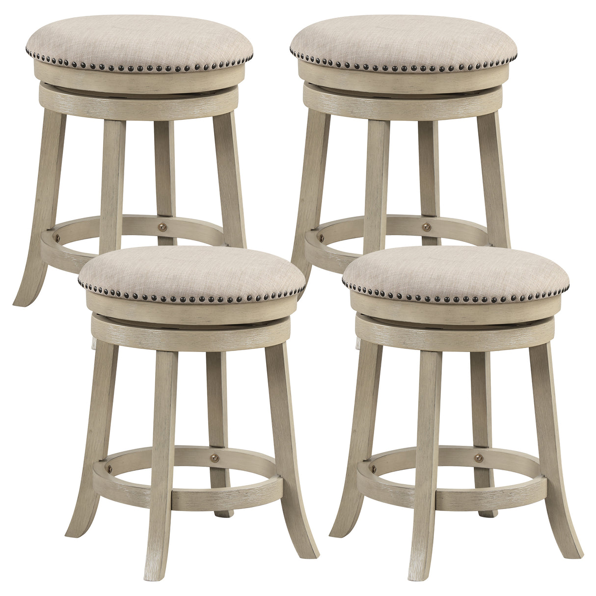 24/26 Inches Swivel Bar Stools Set of 2 wth Wooden Frame