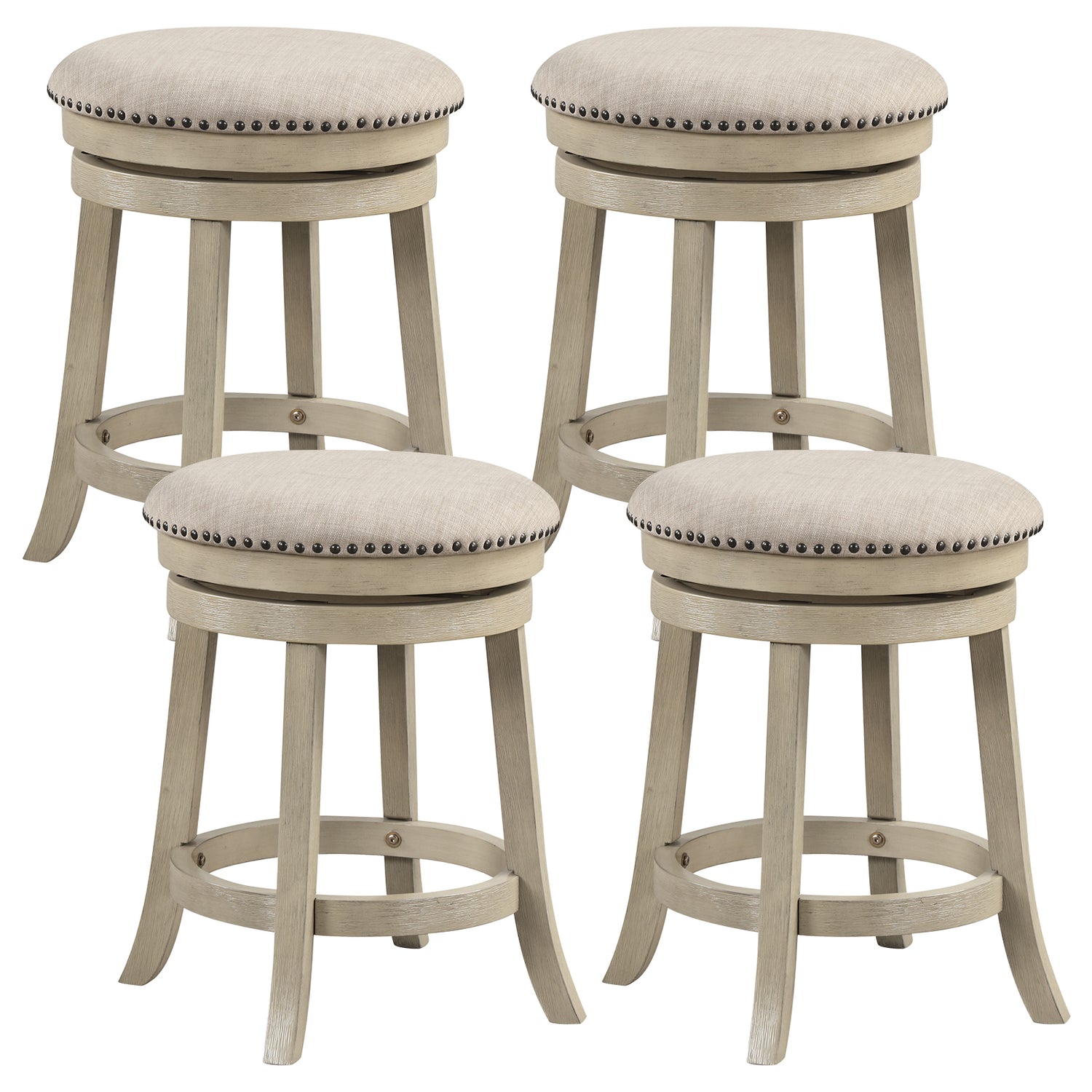 24/26 Inches Swivel Bar Stools Set of 2 wth Wooden Frame