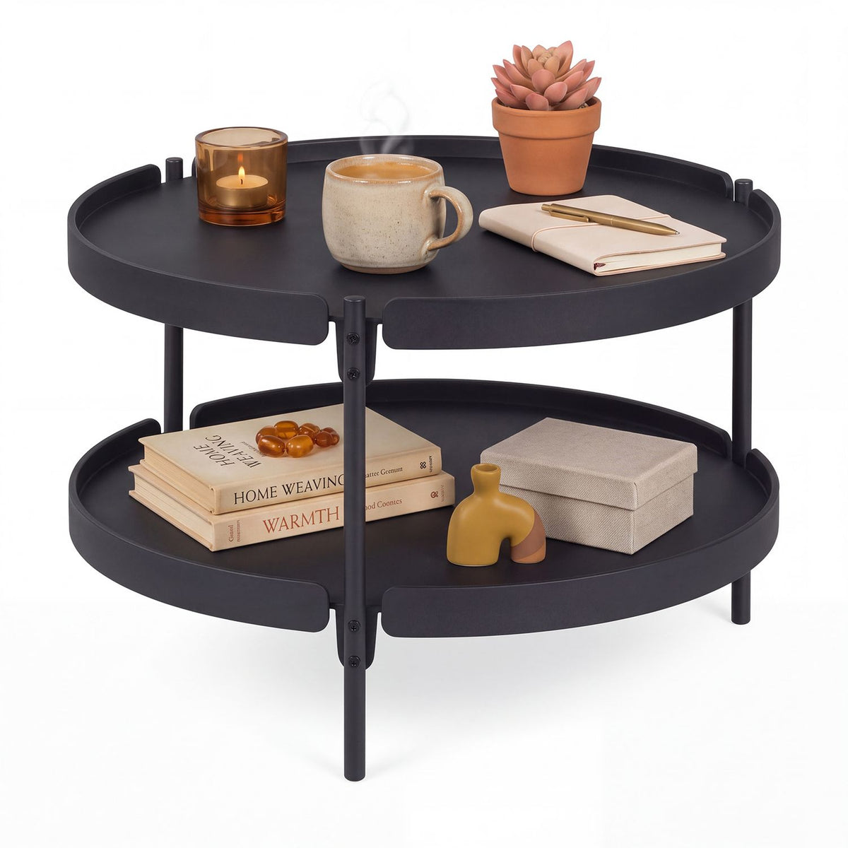 24" Round Coffee Table Plastic Side Table with Metal Legs