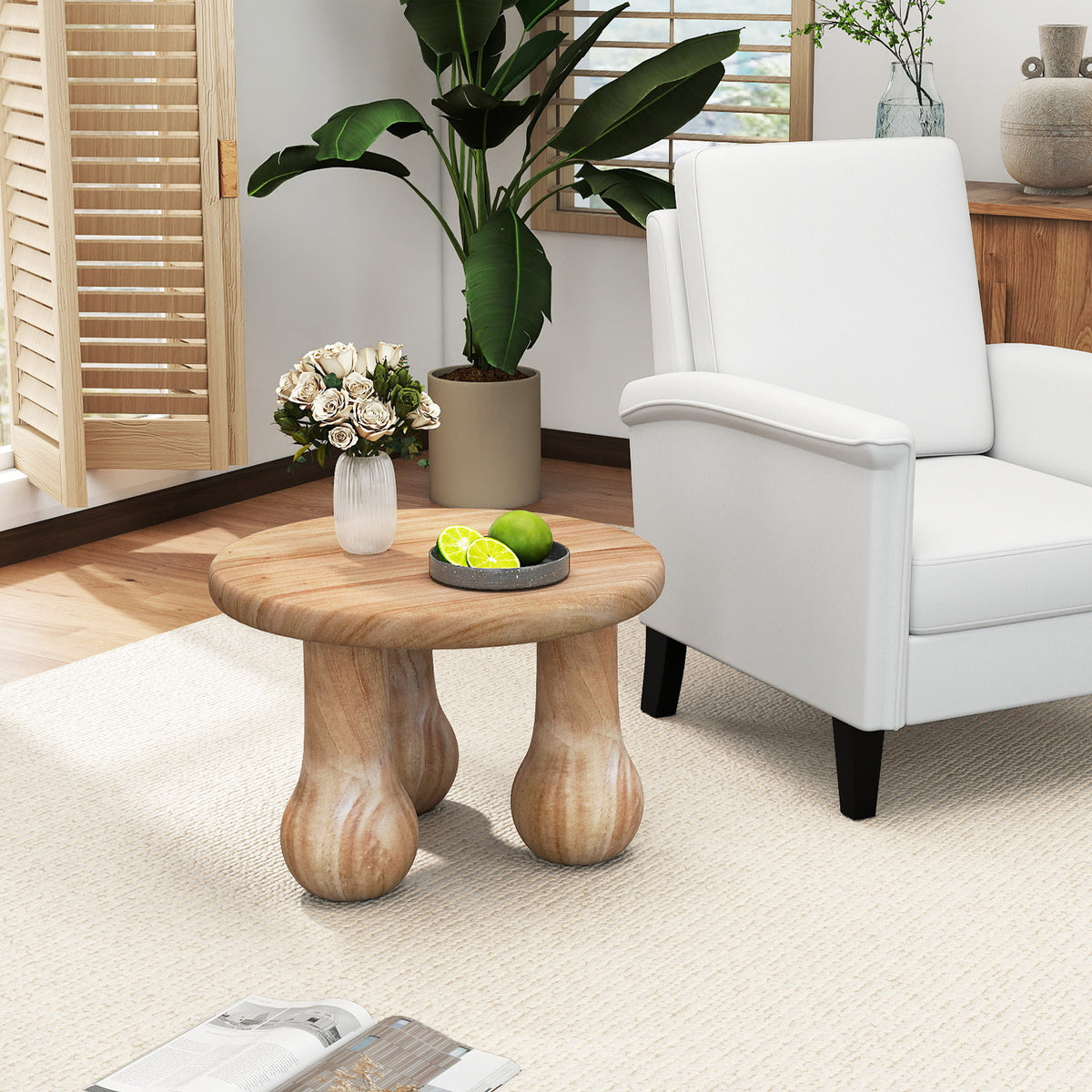 24" Small Solid Mahogany Wood Coffee Table with Thickened Top and Column Legs
