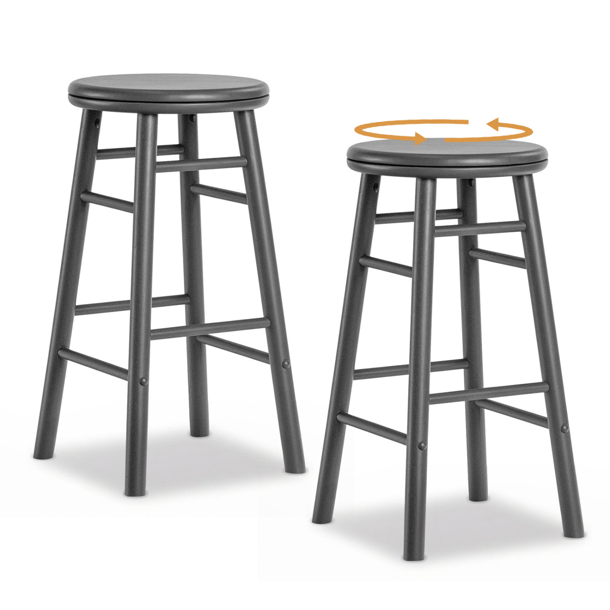 24" Swivel Bar Stools Set of 2 with Footrests & Crossbars