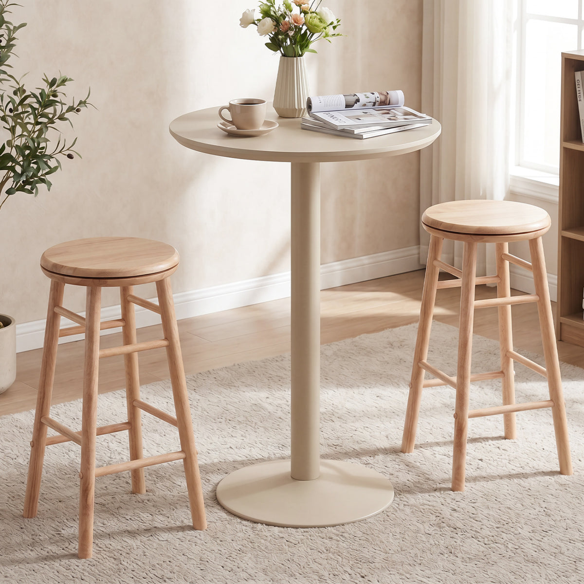 24" Swivel Bar Stools Set of 2 with Footrests & Crossbars