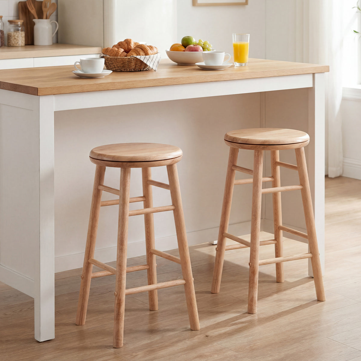 24" Swivel Bar Stools Set of 2 with Footrests & Crossbars