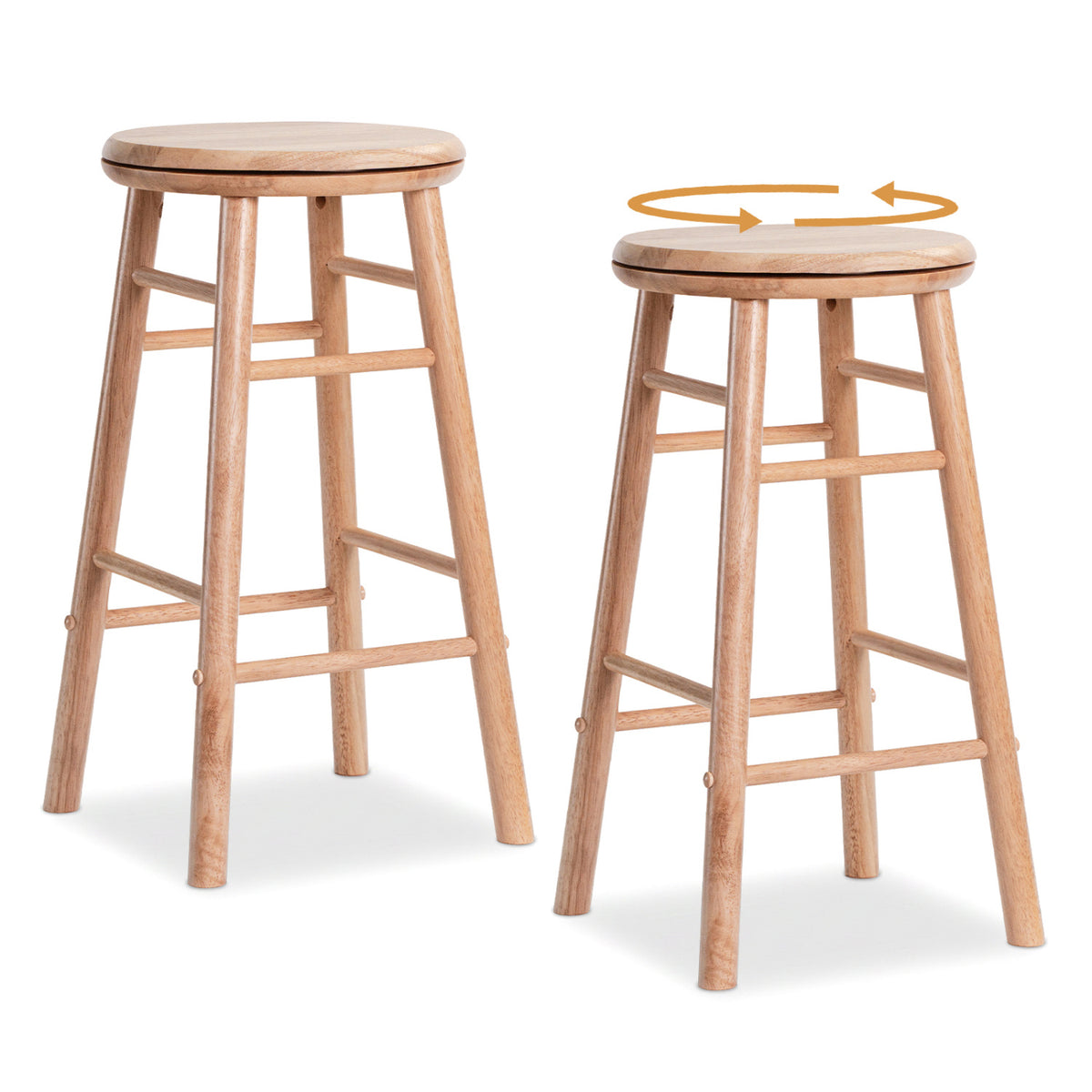 24" Swivel Bar Stools Set of 2 with Footrests & Crossbars