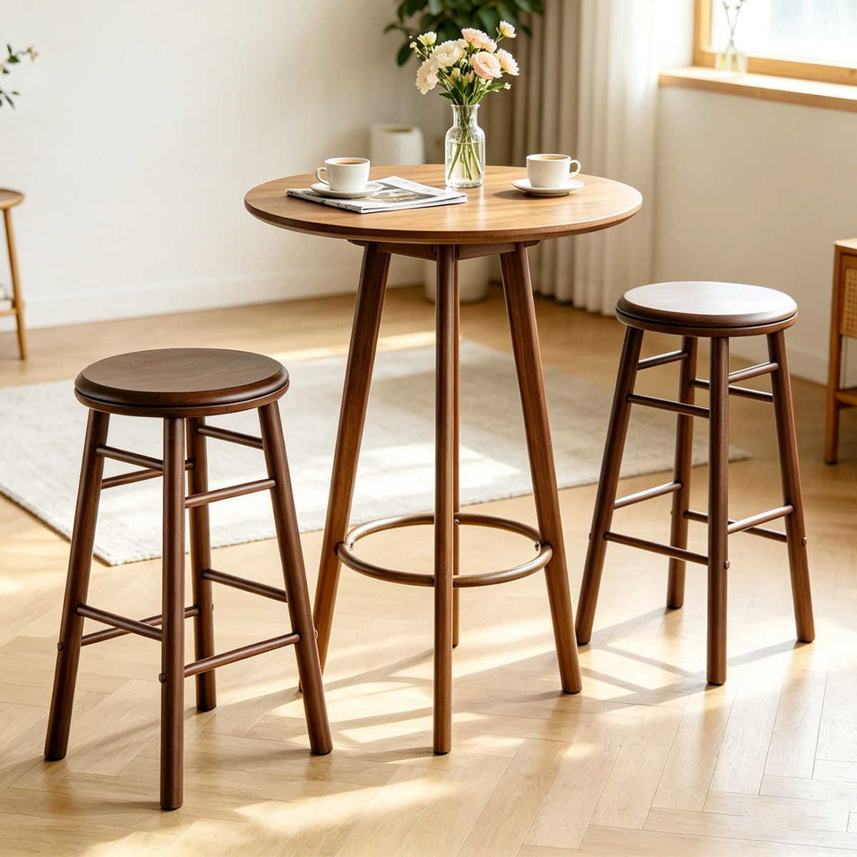 24" Swivel Bar Stools Set of 2 with Footrests & Crossbars