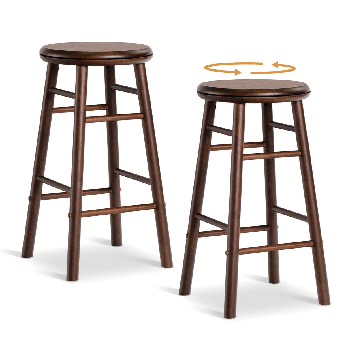 24" Swivel Bar Stools Set of 2 with Footrests & Crossbars