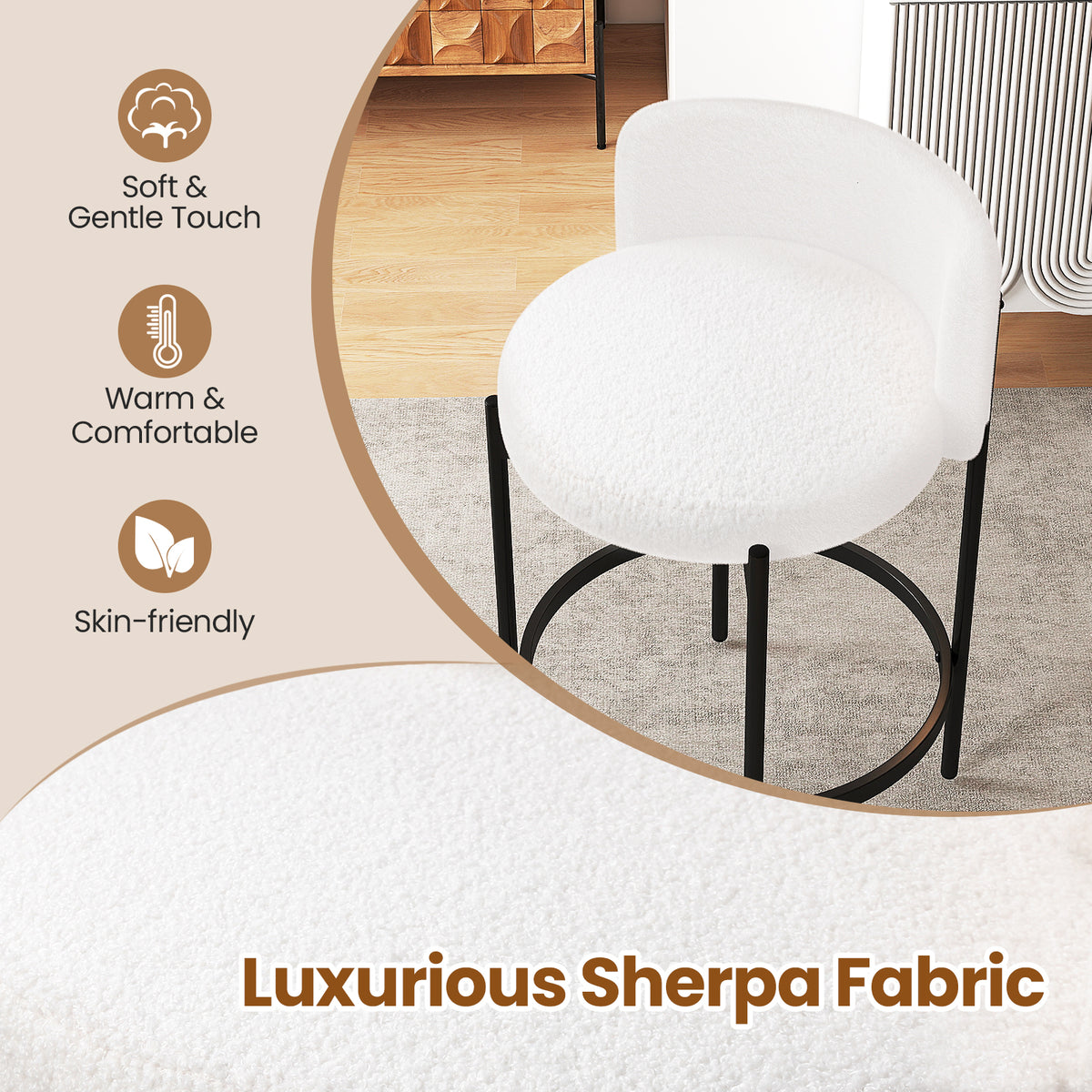 Boucle Counter Stools Set of 2/4 with Curved Backrest