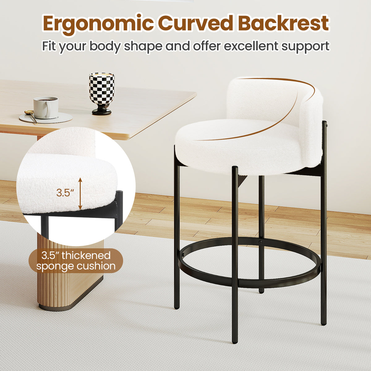 Boucle Counter Stools Set of 2/4 with Curved Backrest