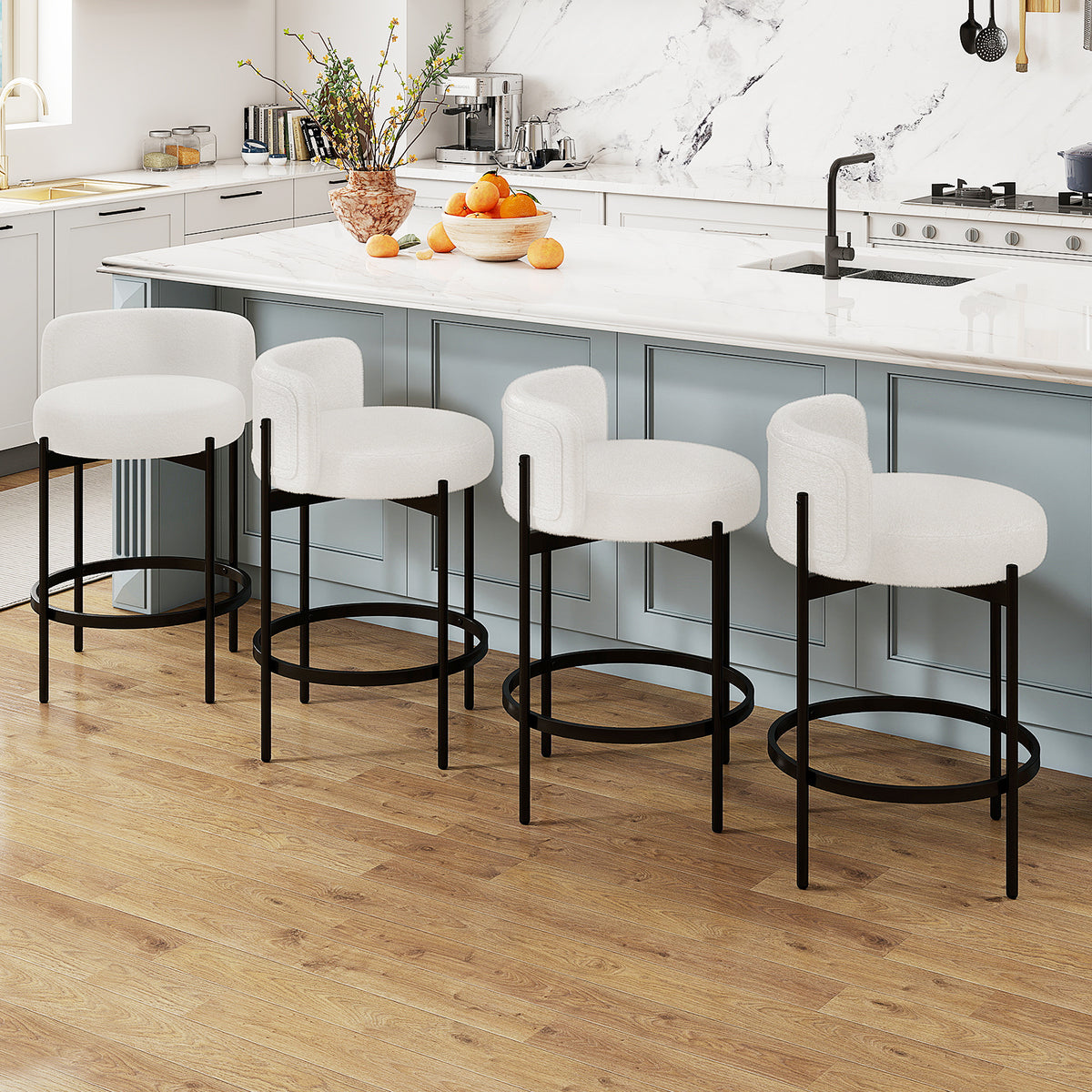 Boucle Counter Stools Set of 2/4 with Curved Backrest