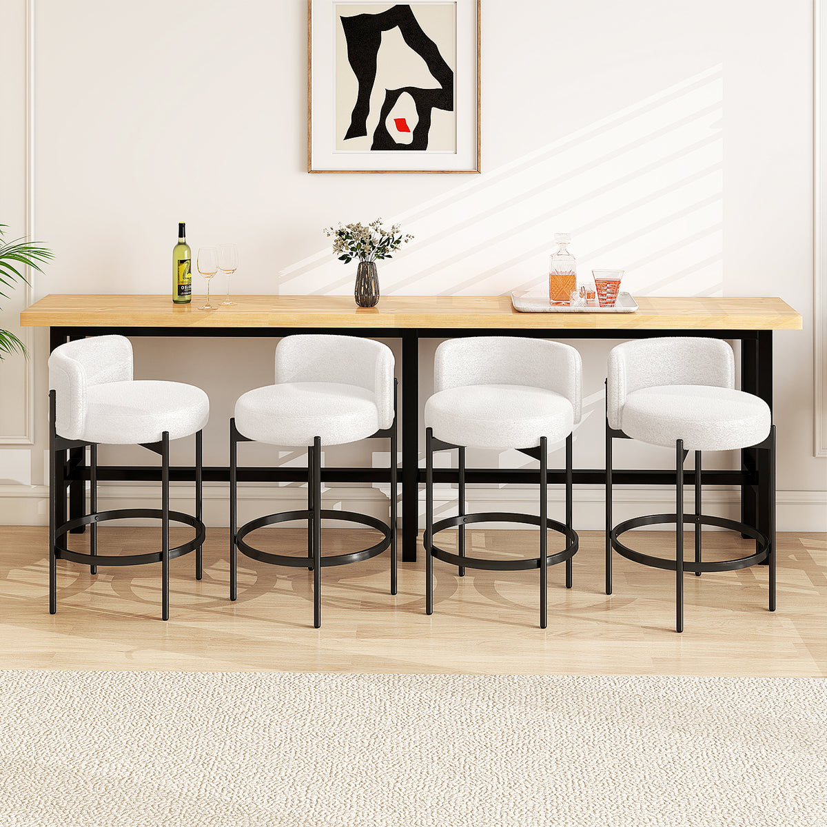 Boucle Counter Stools Set of 2/4 with Curved Backrest