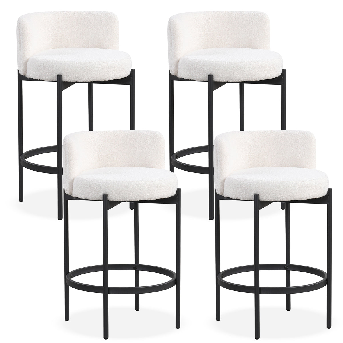 Boucle Counter Stools Set of 2/4 with Curved Backrest