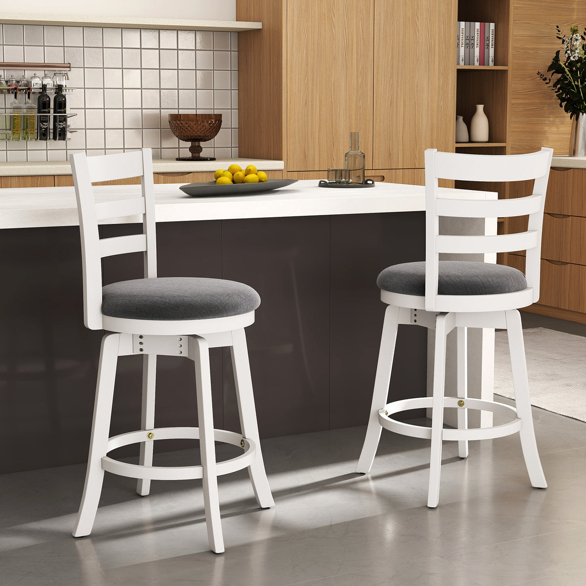 25"/30.5" Swivel Barstools Set of 2 360° Rotating Bar/Counter Height Chairs with Upholstered Seat-30.5/Seat-25 Inch