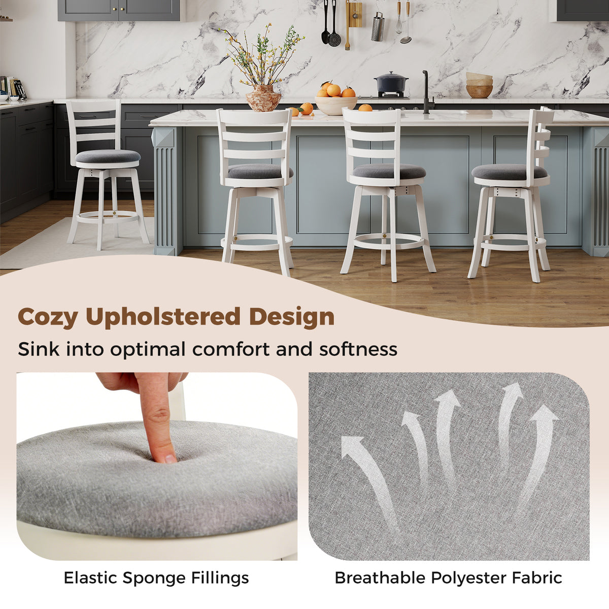 25"/30.5" Swivel Barstools Set of 2 360° Rotating Bar/Counter Height Chairs with Upholstered Seat-30.5/Seat-25 Inch