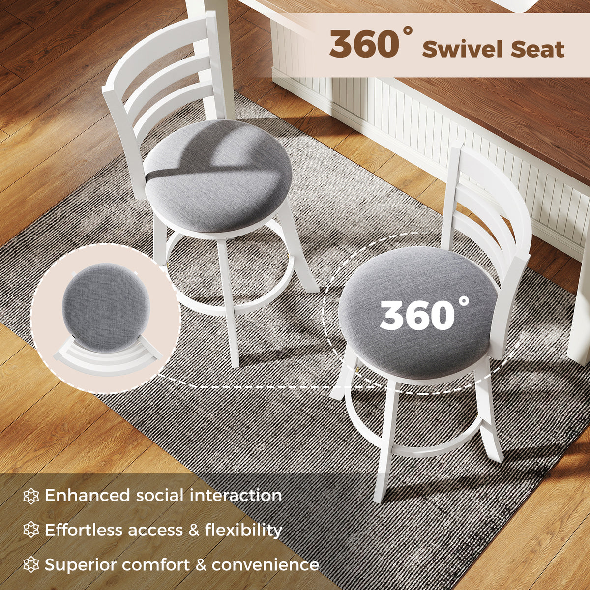 25"/30.5" Swivel Barstools Set of 2 360° Rotating Bar/Counter Height Chairs with Upholstered Seat-30.5/Seat-25 Inch