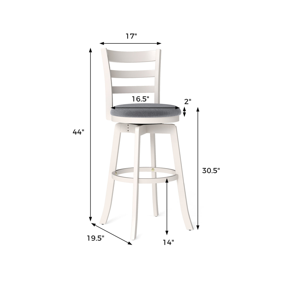 25"/30.5" Swivel Barstools Set of 2 360° Rotating Bar/Counter Height Chairs with Upholstered Seat-30.5/Seat-25 Inch