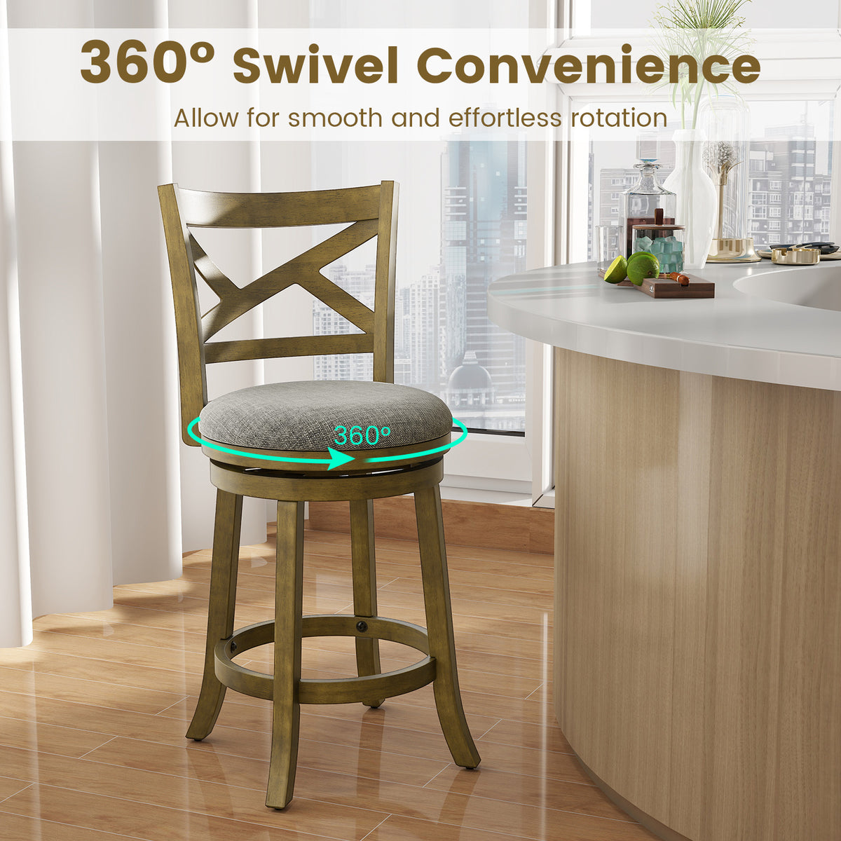 Swivel Bar Stools Set of 2 with Backrests and Wood Frame-25/Frame-30 inches