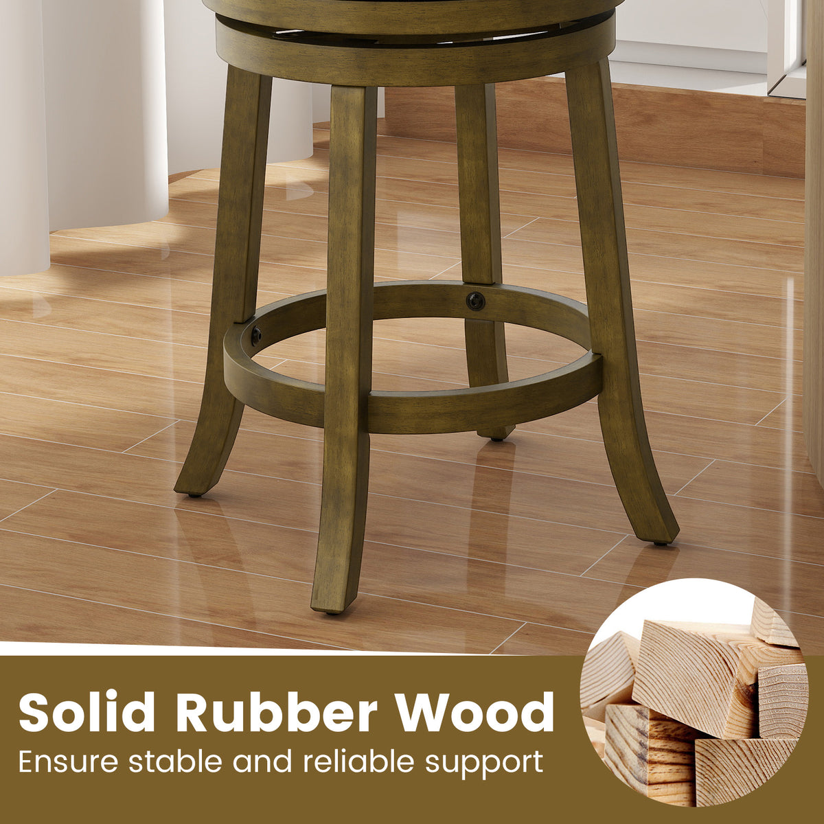 Swivel Bar Stools Set of 2 with Backrests and Wood Frame-25/Frame-30 inches