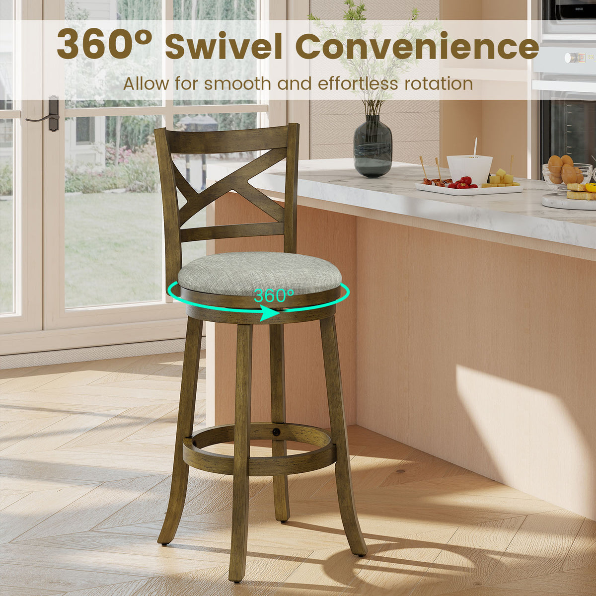 Swivel Bar Stools Set of 2 with Backrests and Wood Frame-25/Frame-30 inches