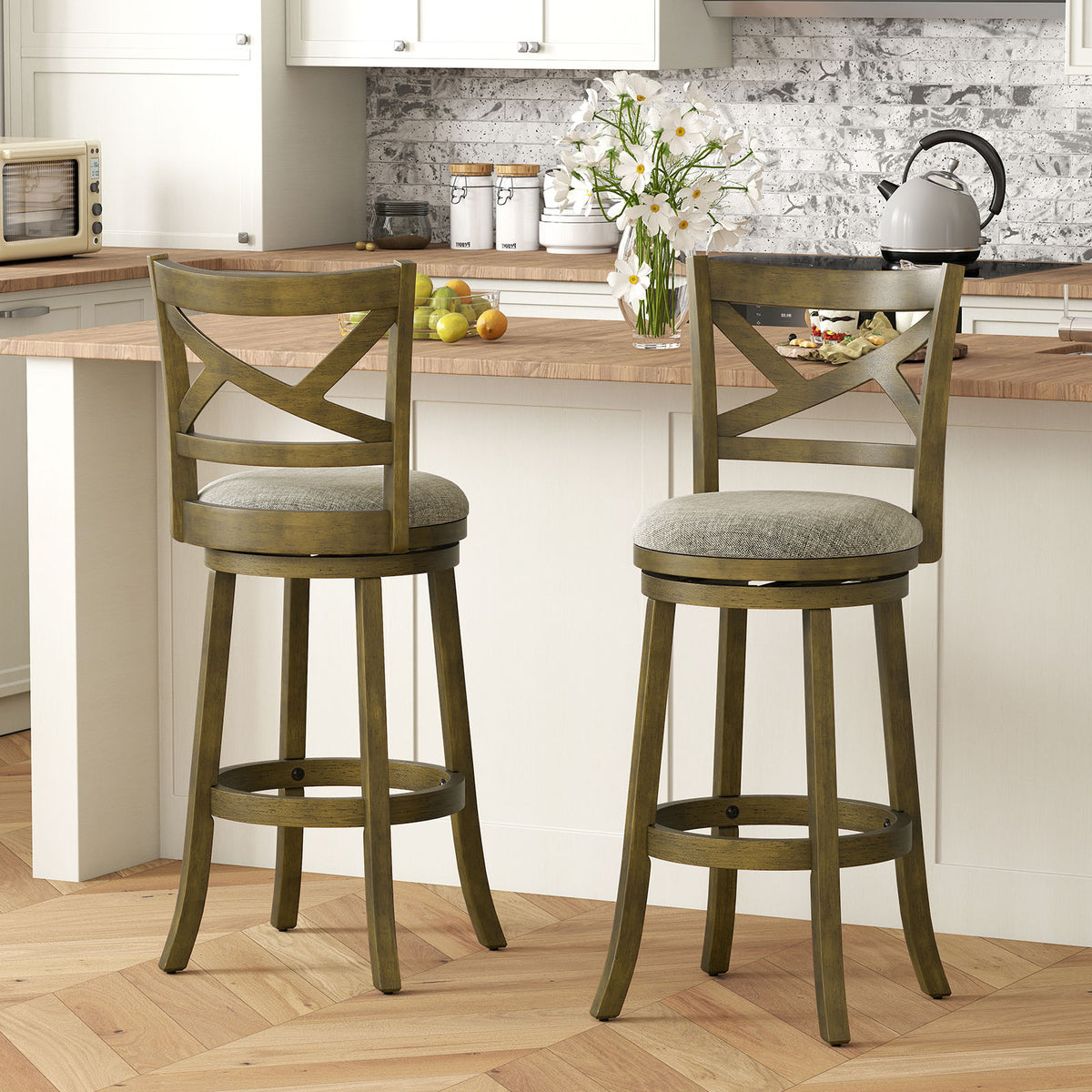 Swivel Bar Stools Set of 2 with Backrests and Wood Frame-25/Frame-30 inches