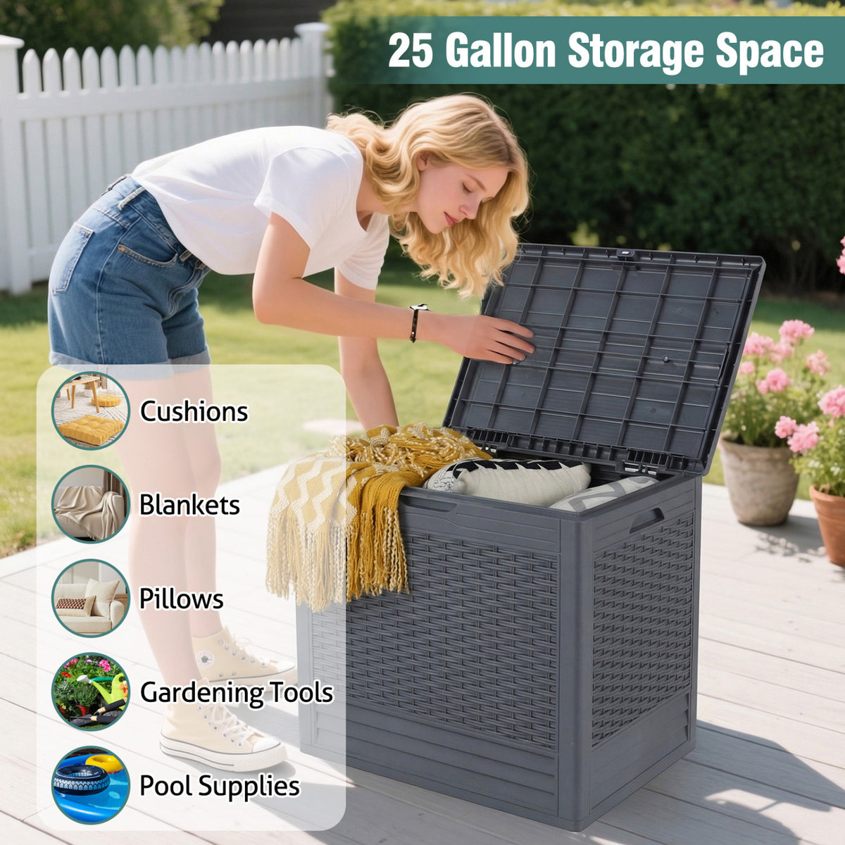 Outdoor Storage Box with Rattan Patterns