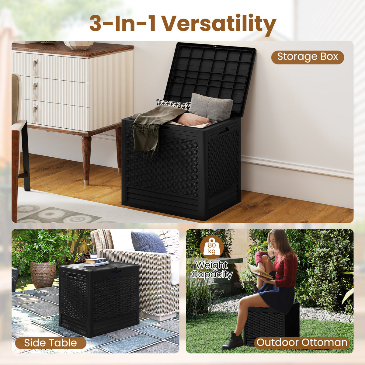 Outdoor Storage Box with Rattan Patterns