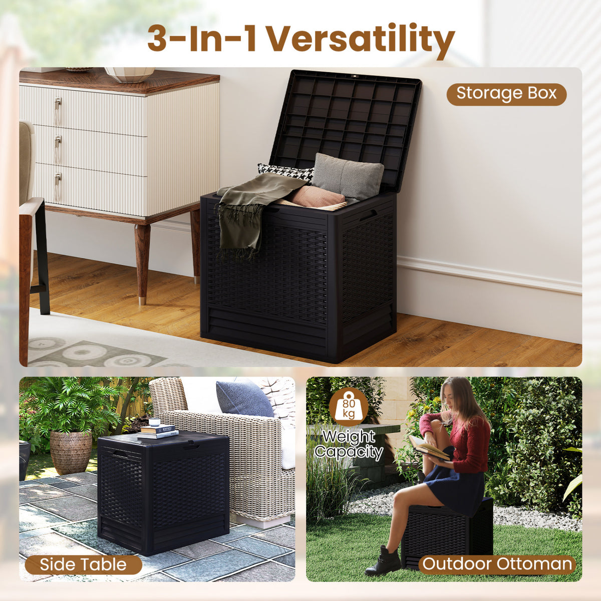 Outdoor Storage Box with Rattan Patterns