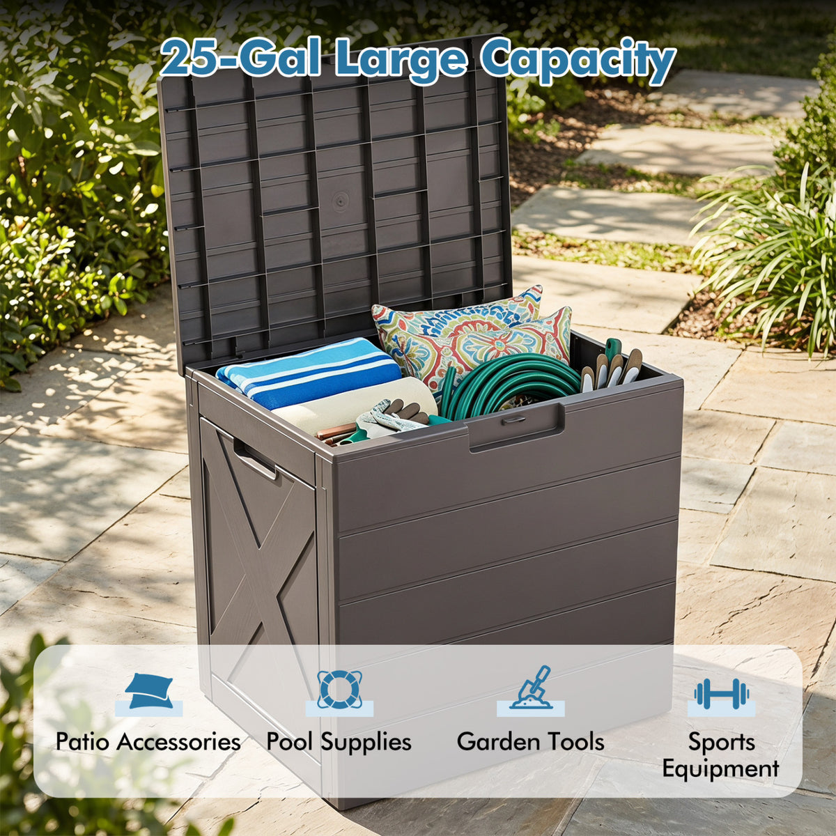 Storage Bin with Lid Carry Handles and Lock Hole for Patio Furniture Accessories