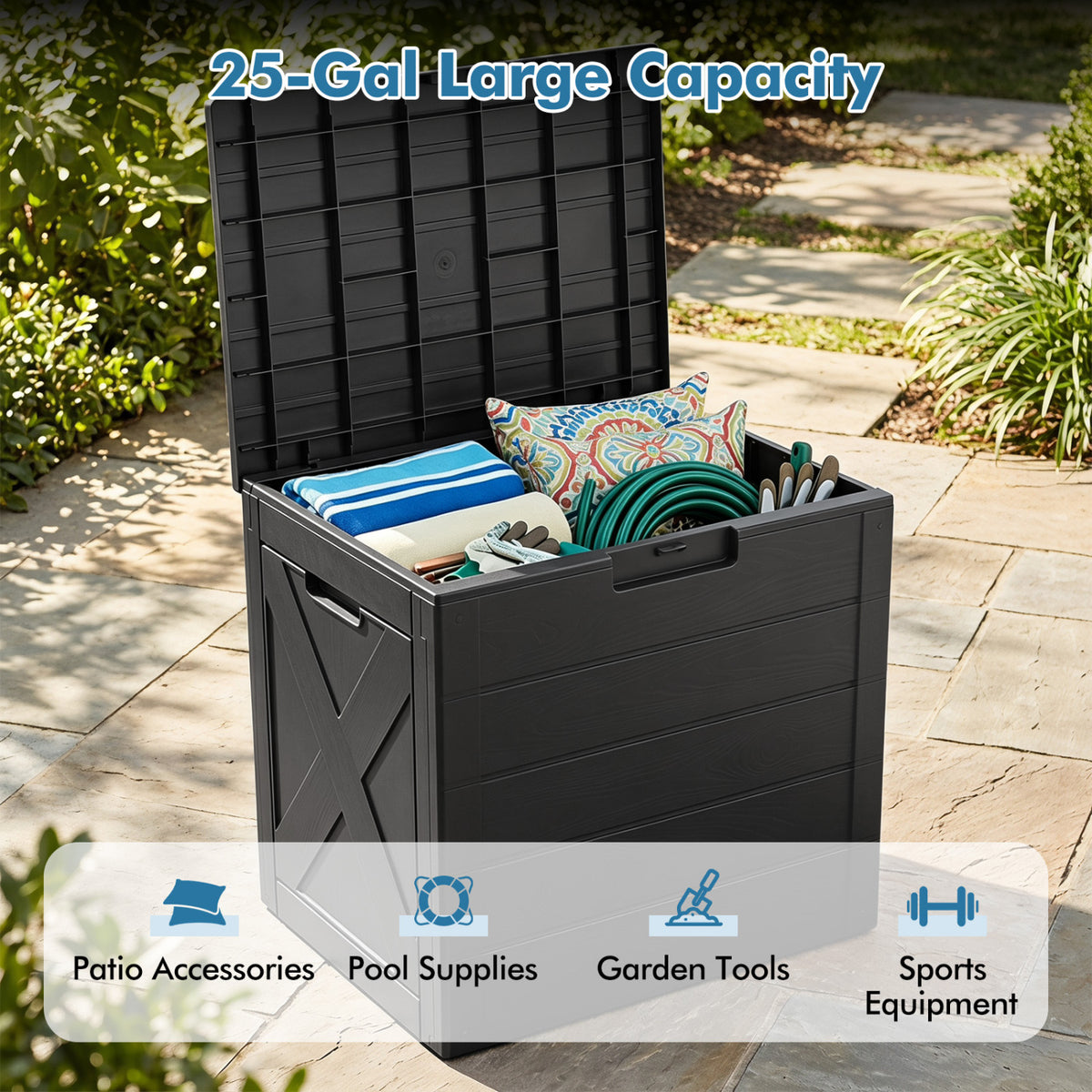 Storage Bin with Lid Carry Handles and Lock Hole for Patio Furniture Accessories